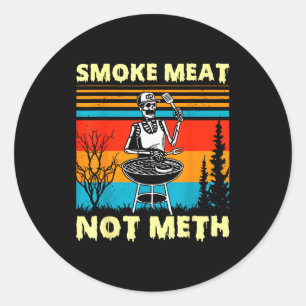 Vintage Smoke Meat Not Skeleton Funny Barbecue Gri Classic Round Sticker