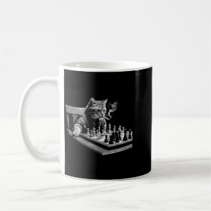 Vintage Smoking Cat Playing Chess Board Game Day Coffee Mug