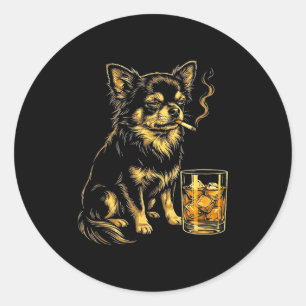 Vintage smoking chihuahua funny dog meme graphic  classic round sticker