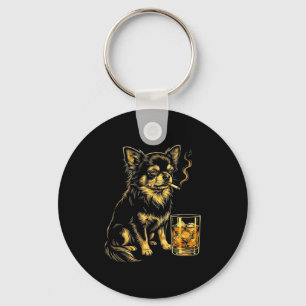 Vintage smoking chihuahua funny dog meme graphic key ring