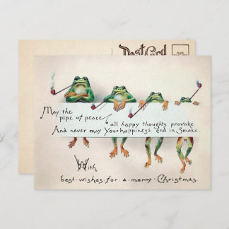 Vintage Smoking Frogs Christmas Postcard