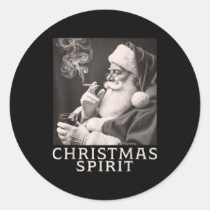 Vintage Smoking Santa Claus Christmas Funny Srit C Classic Round Sticker