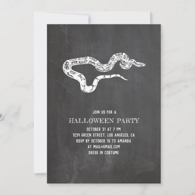 Vintage snake. Chalkboard Halloween party. Animal Invitation (Front)