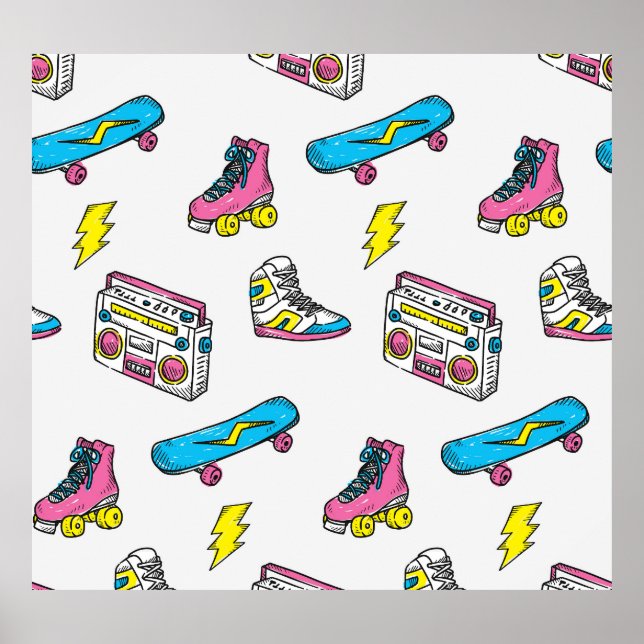 Vintage Sneakers Radio Skateboard Theme Poster (Front)