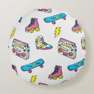 Vintage Sneakers Radio Skateboard Theme Round Cushion