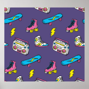Vintage Sneakers Skateboard Retro Theme Poster