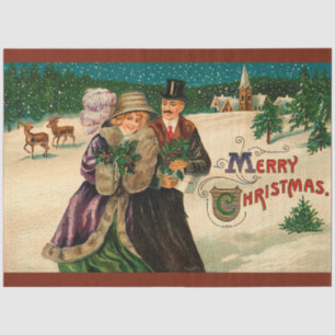 Vintage Snow And Reindeer Christmas Tissue Paper