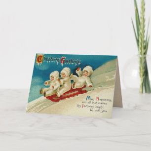 Vintage Snow Baby Sled Christmas Card