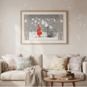 Vintage Snow Children and Angels Nursery Poster