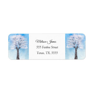 Vintage Snow Christmas Tree Festive Wedding Label Return Address Label