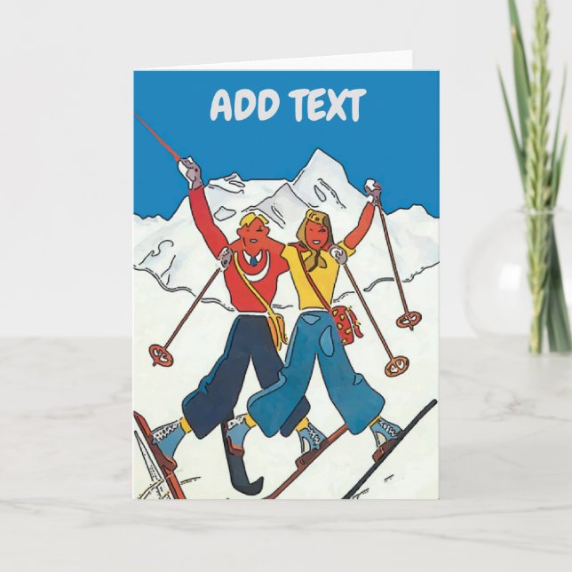 Vintage Snow Couple, add text,  Card (Front)