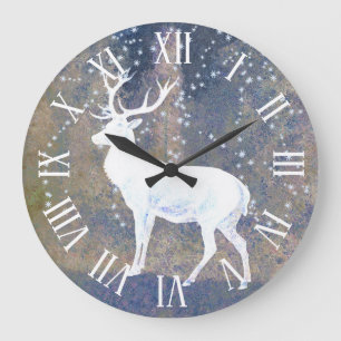Vintage Snow Deer Large Clock