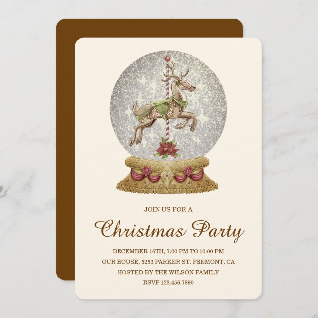 Vintage Snow Globe Christmas Party Invitation (Front/Back)