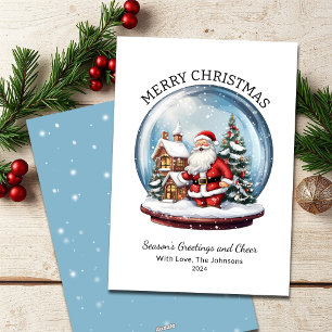 Vintage Snow Globe Santa Merry Christmas Holiday Card