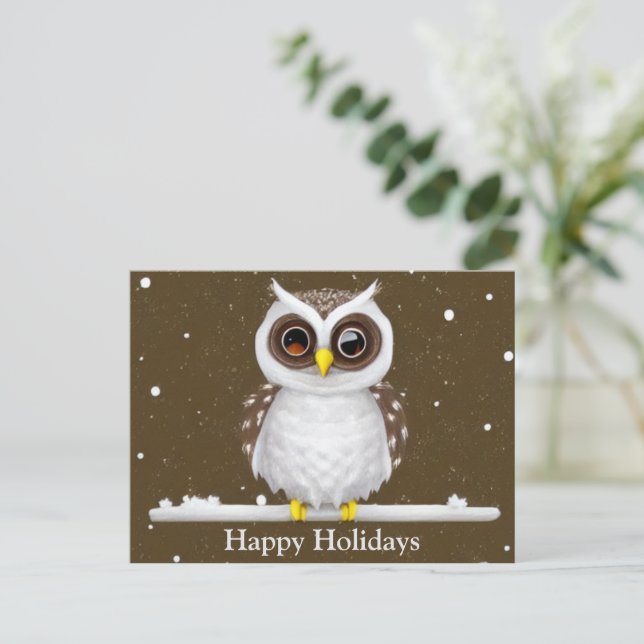 Vintage Snow Owl  Holiday Postcard (Standing Front)