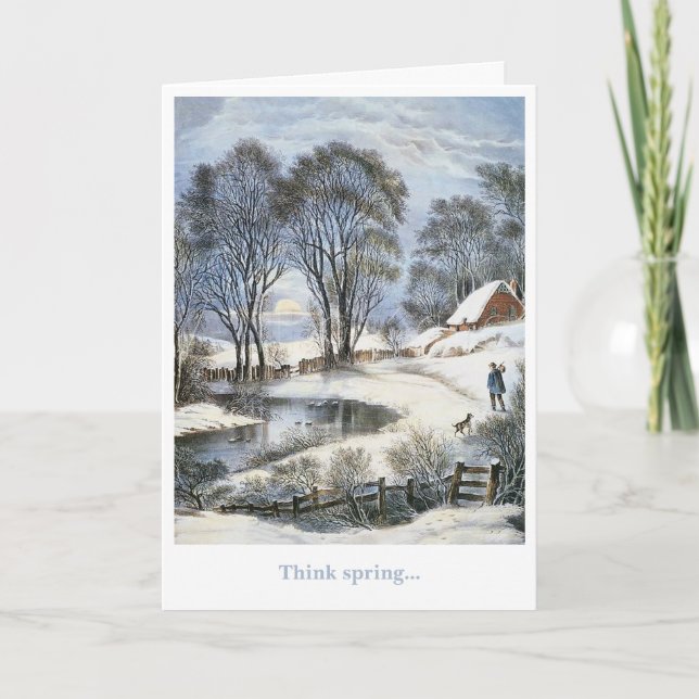Vintage snow scene birthday folded greeting card (Front)