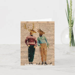 Vintage Snow Ski Deer Dictionary Page Card