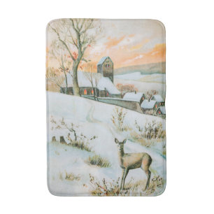 Vintage snow winter landscape with deer bath mat