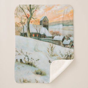 Vintage snow winter landscape with deer sherpa blanket