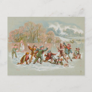 Vintage Snowball Fight Holiday Postcard