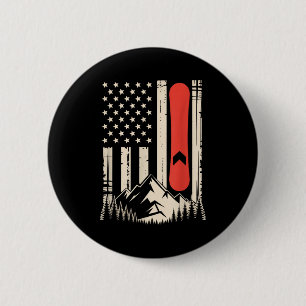 Vintage snowboard mountain american flag design 6 cm round badge