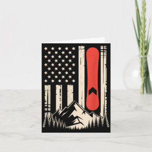 Vintage snowboard mountain american flag design card