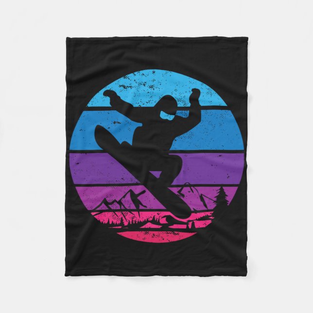 Vintage Snowboard Snowboarding Silhouette I Retro  Fleece Blanket (Front)