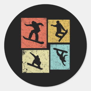 Vintage Snowboarding Snowboarder Retro Men Women K Classic Round Sticker