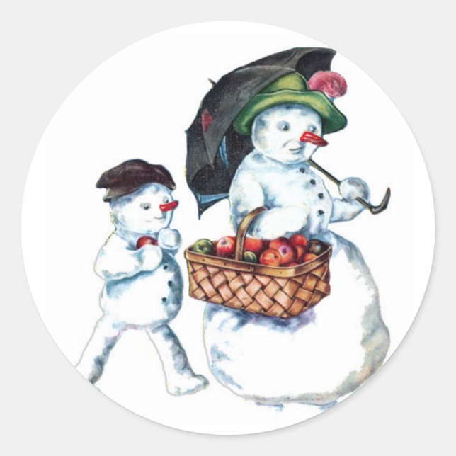 Vintage Snowcouple Christmas Sticker (Front)