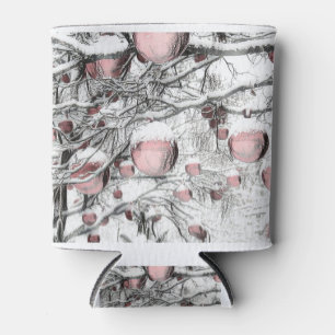 Vintage Snowed Trees with ornaments drawing Can Cooler