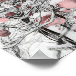 Vintage Snowed Trees with ornaments drawing Poster