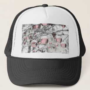 Vintage Snowed Trees with ornaments drawing Trucker Hat