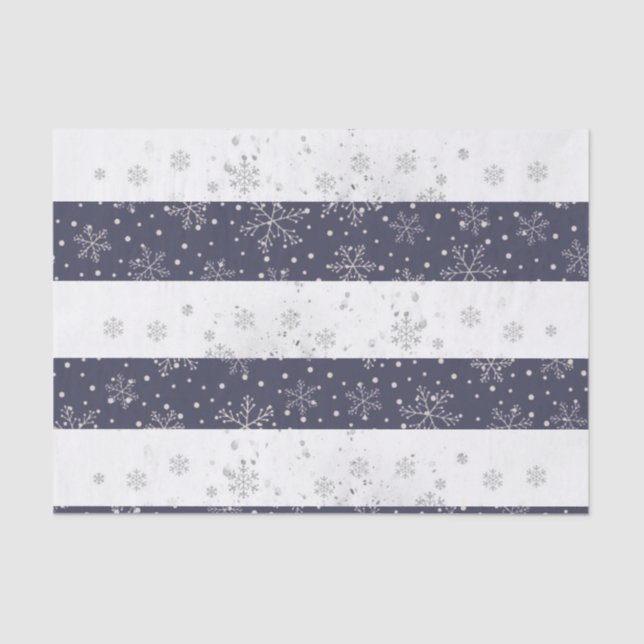 Vintage Snowflake Blue White Christmas Striped  Tissue Paper (Front)