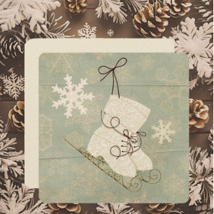 Vintage snowflake ice skates vintage winter green invitation