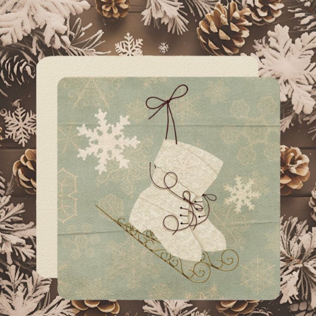 Vintage snowflake ice skates vintage winter green invitation (Creator Uploaded)