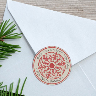 Vintage Snowflake Merry Christmas Personalised Classic Round Sticker