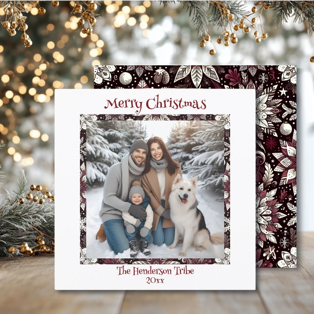 Vintage Snowflakes Family Photo Christmas Holiday Card (Creator Uploaded)