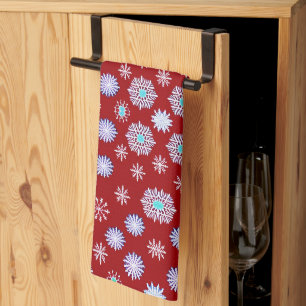 Vintage Snowflakes on Red Tea Towel