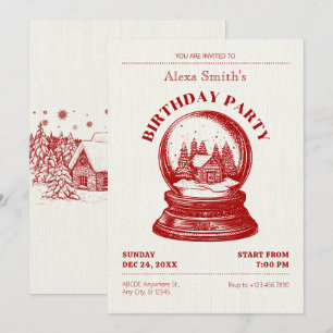 Vintage Snowglobe Christmas birthday  Invitation