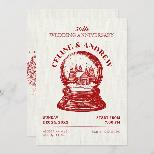 Vintage Snowglobe Christmas wedding anniversary Invitation (Front/Back)