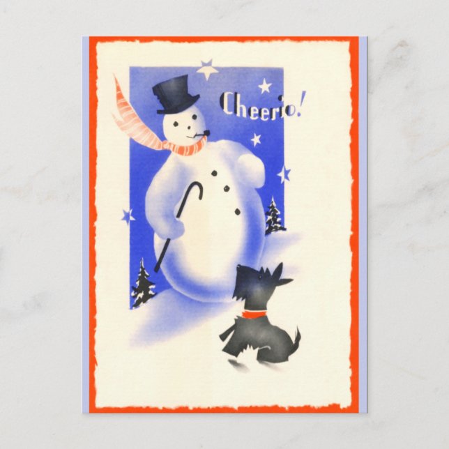 Vintage Snowman and Puppy Holiday Postcard (Front)