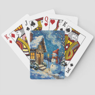 Vintage Snowman by Candlelit Christmas Cottage Playing Cards