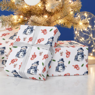 Vintage Snowman Candycane Christmas Wrapping Paper
