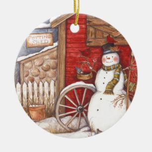 Vintage Snowman Ceramic Tree Decoration