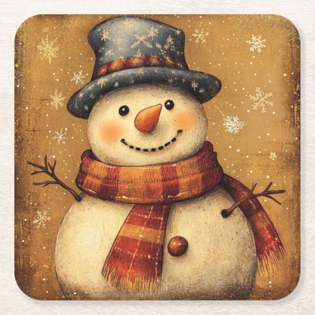 Vintage Snowman Christmas Coaster (Front)