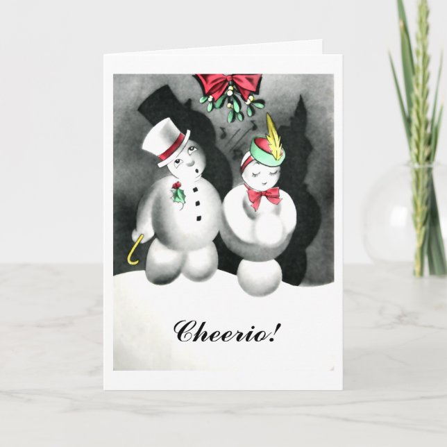 Vintage Snowman Christmas Goodnight Kiss Card (Front)