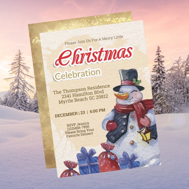 Vintage Snowman Christmas Party Celebration Invitation (Creator Uploaded)