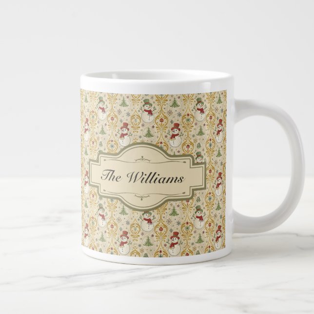 Vintage Snowman & Christmas Tree Custom Large Coffee Mug (Right)