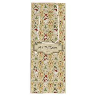 Vintage Snowman & Christmas Tree Custom Wine Gift Bag