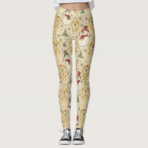 Vintage Snowman & Christmas Tree Leggings